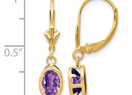 14K gold amethyst oval drop earrings, further view