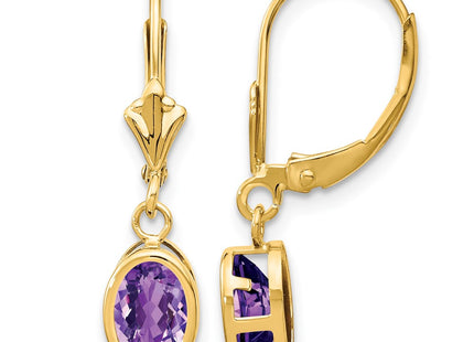 14K gold amethyst oval drop earrings