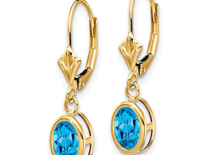 14K gold blue topaz oval drop earrings, alternate view
