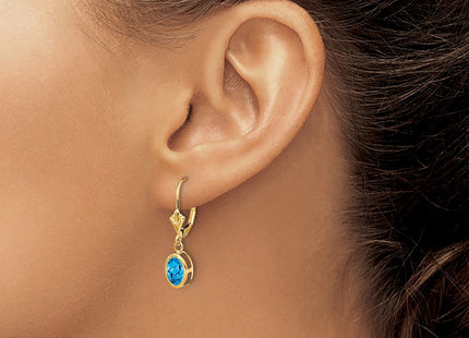 14K gold blue topaz oval drop earrings, another view