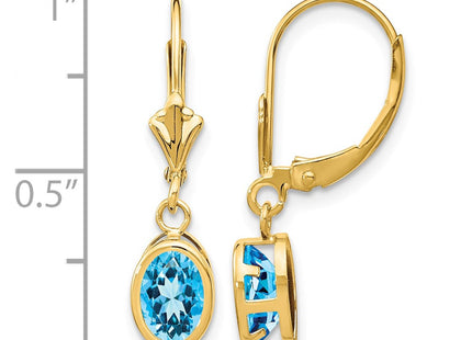 14K gold blue topaz oval drop earrings, further view