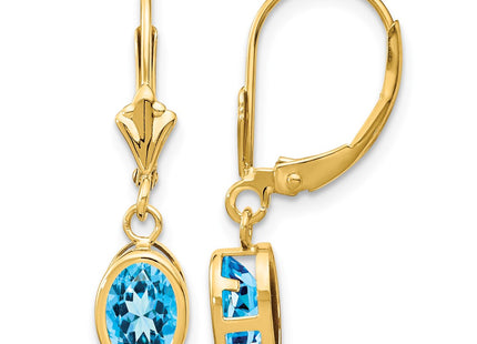 14K gold blue topaz oval drop earrings