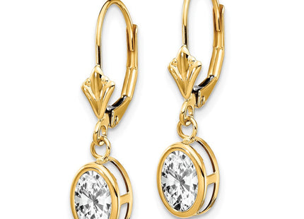14k Oval Cubic Zirconia Leverback Earrings (Style XLB106CZ)