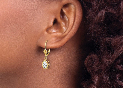 14k Oval Cubic Zirconia Leverback Earrings (Style XLB106CZ)