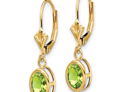 14K gold peridot oval drop earrings, alternate view