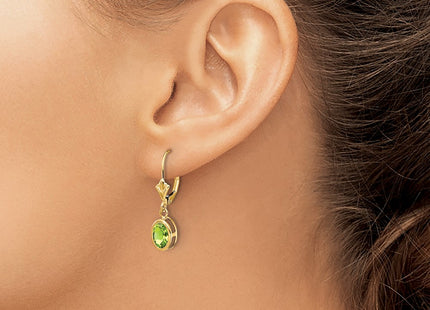 14K gold peridot oval drop earrings, another view