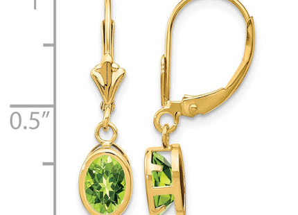 14K gold peridot oval drop earrings, further view