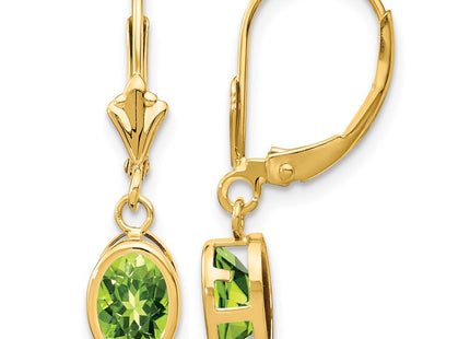 14K gold peridot oval drop earrings