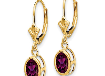 14K gold garnet oval drop earrings, alternate view