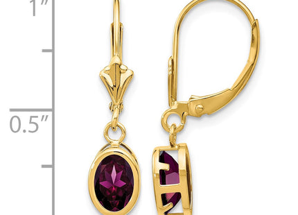 14K gold garnet oval drop earrings, further view