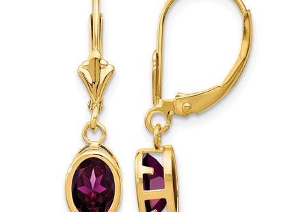14K gold garnet oval drop earrings