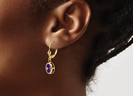 14K gold amethyst oval drop earrings, another view