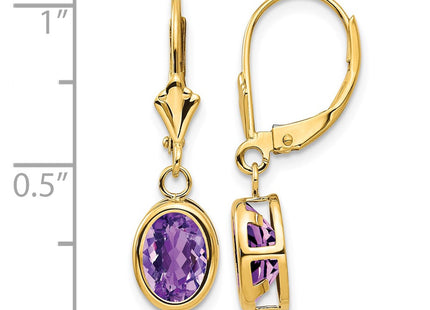 14K gold amethyst oval drop earrings, further view
