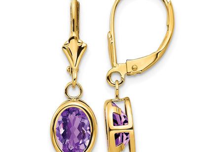 14K gold amethyst oval drop earrings