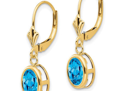 14k Oval Blue Topaz Leverback Earrings (Style XLB107BT)