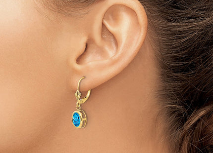 14k Oval Blue Topaz Leverback Earrings (Style XLB107BT)