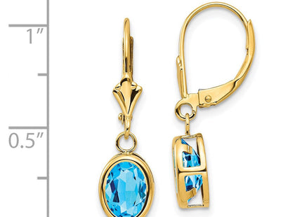 14k Oval Blue Topaz Leverback Earrings (Style XLB107BT)