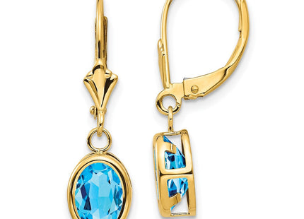 14k Oval Blue Topaz Leverback Earrings (Style XLB107BT)