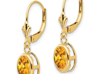 14K gold citrine oval drop earrings, alternate view