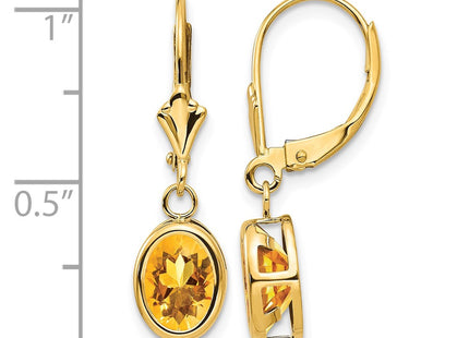 14K gold citrine oval drop earrings, further view