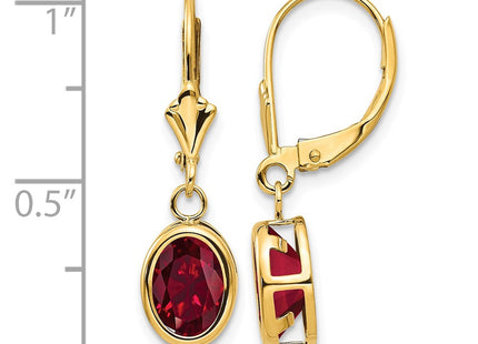14K gold ruby oval drop earrings, further view