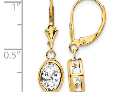 14K gold cubic zirconia oval drop earrings, further view