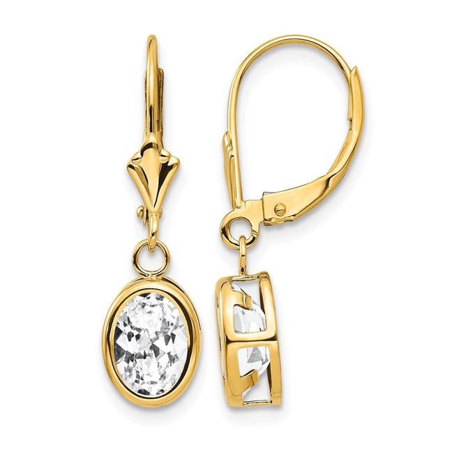 14k Oval Cubic Zirconia Leverback Earrings, 27 x 8mm