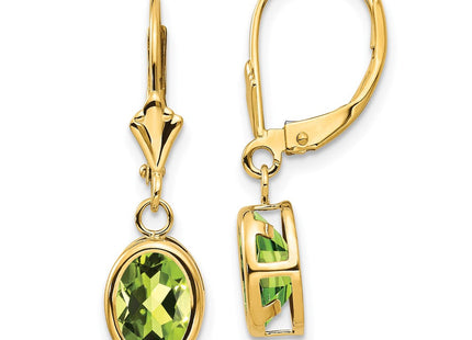 14k Oval Peridot Leverback Earrings (Style XLB107PE)