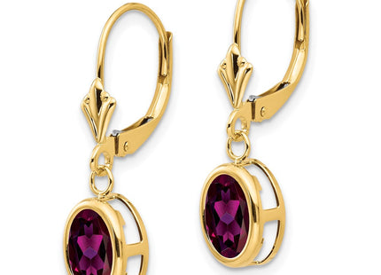 14k Oval Rhodolite Garnet Leverback Earrings (Style XLB107RG)