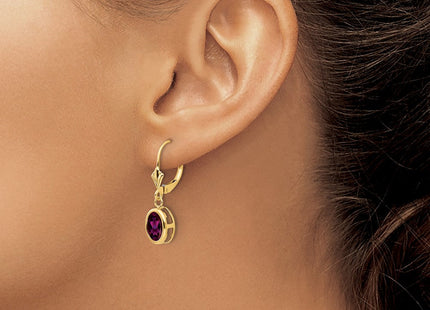 14k Oval Rhodolite Garnet Leverback Earrings (Style XLB107RG)