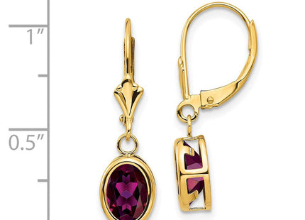 14k Oval Rhodolite Garnet Leverback Earrings (Style XLB107RG)