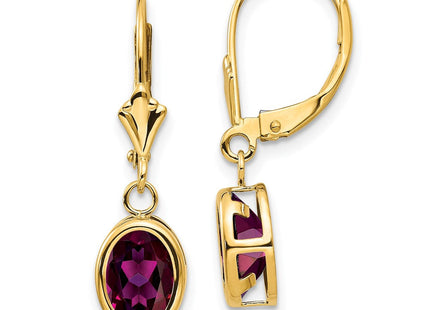 14k Oval Rhodolite Garnet Leverback Earrings (Style XLB107RG)