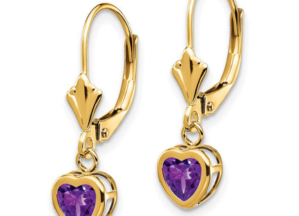 14K gold amethyst heart earrings, alternate view