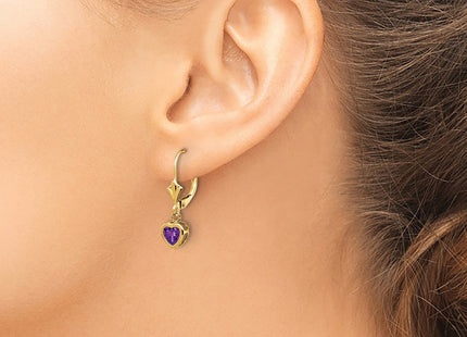 14K gold amethyst heart earrings, another view