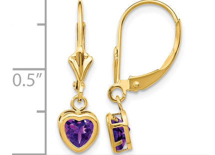 14K gold amethyst heart earrings, further view