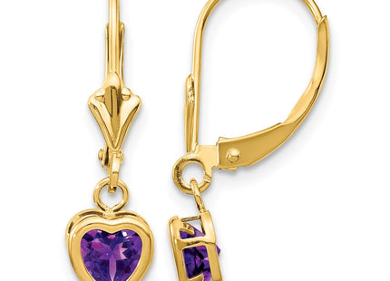 14K gold amethyst heart earrings