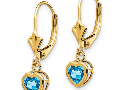 14K gold blue topaz heart earrings, alternate view