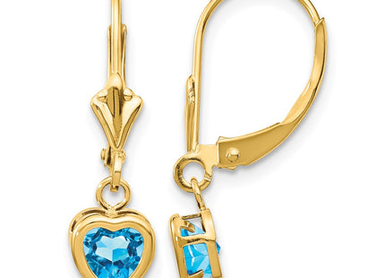 14K gold blue topaz heart earrings