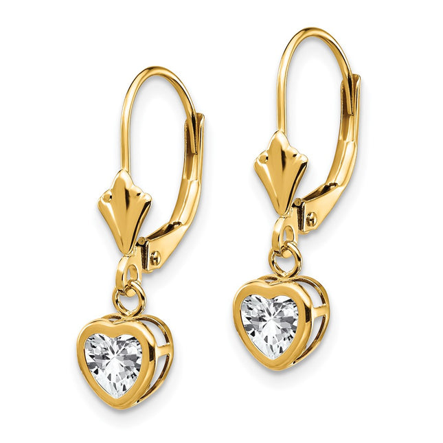 14k Heart Cubic Zirconia Earrings, 23 x 6mm