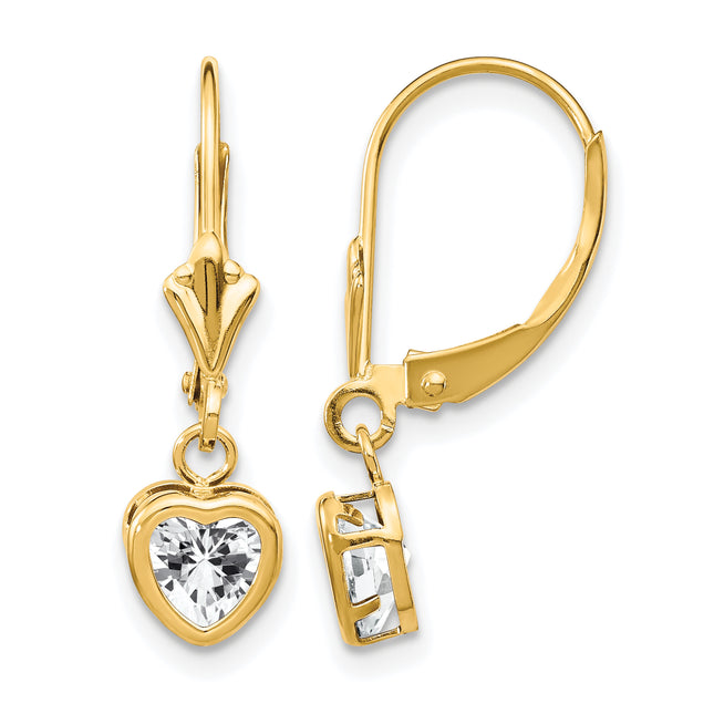 14k Heart Cubic Zirconia Earrings, 23 x 6mm