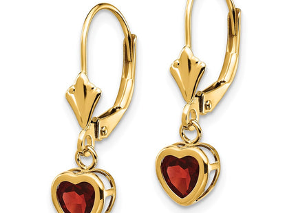 14K gold garnet heart earrings, alternate view