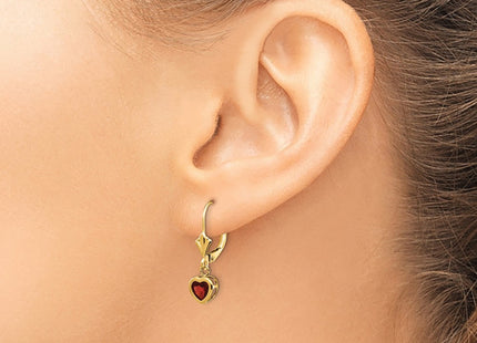14K gold garnet heart earrings, another view