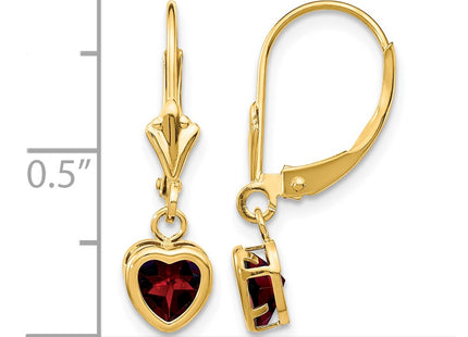 14K gold garnet heart earrings, further view