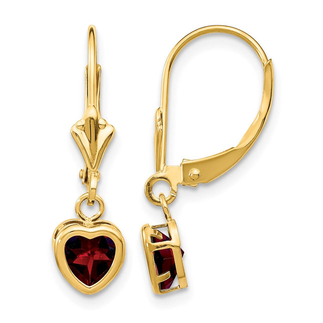 14k Heart Garnet Earrings, 23 x 6mm
