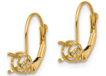 14k Round Leverback Earring Mounting, 16 x 5mm