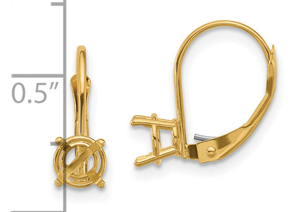 14k Round Leverback Earring Mounting, 16 x 5mm