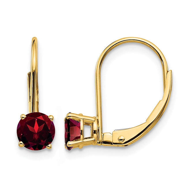 14k Garnet Leverback Earrings, 16 x 5mm