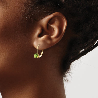 14K Peridot Leverback Earrings, 16 x 5mm