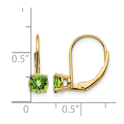 14K Peridot Leverback Earrings, 16 x 5mm