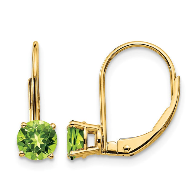 14k Peridot Leverback Earrings, 16 x 5mm